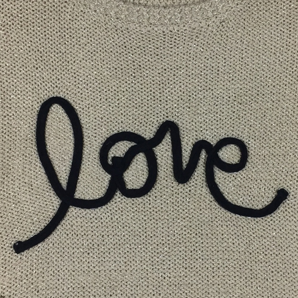 LC Lauren Conrad gold metallic LOVE sweater small - Picture 3 of 7